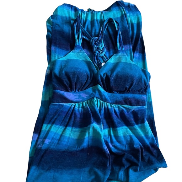 Degrees Blue & Green Halter Maxi Dress Sz S - Picture 3 of 8